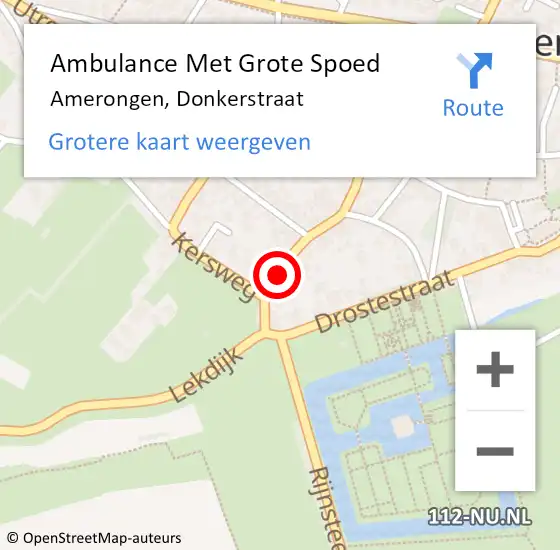 Locatie op kaart van de 112 melding: Ambulance Met Grote Spoed Naar Amerongen, Donkerstraat op 2 februari 2017 22:21