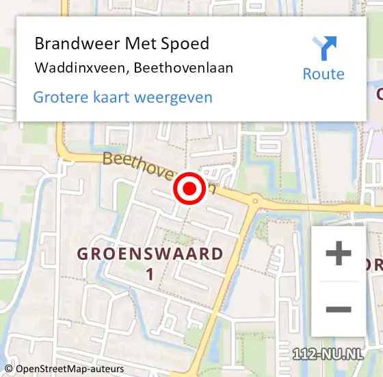 Locatie op kaart van de 112 melding: Brandweer Met Spoed Naar Waddinxveen, Beethovenlaan op 2 februari 2017 22:40