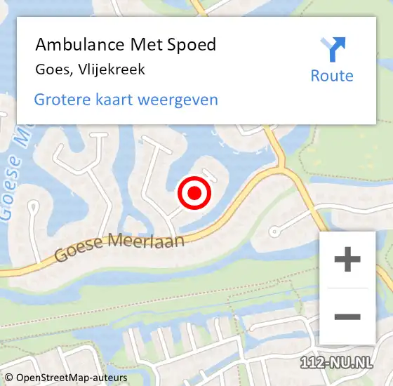 Locatie op kaart van de 112 melding: Ambulance Met Spoed Naar Goes, Vlijekreek op 2 februari 2017 23:04