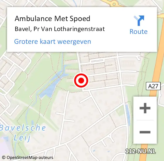 Locatie op kaart van de 112 melding: Ambulance Met Spoed Naar Bavel, Pr Van Lotharingenstraat op 2 februari 2017 23:27