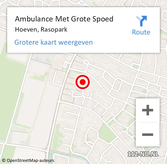 Locatie op kaart van de 112 melding: Ambulance Met Grote Spoed Naar Hoeven, Rasopark op 3 februari 2017 05:14