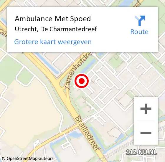 Locatie op kaart van de 112 melding: Ambulance Met Spoed Naar Utrecht, De Charmantedreef op 3 februari 2017 09:08