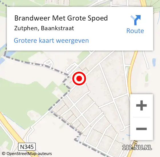 Locatie op kaart van de 112 melding: Brandweer Met Grote Spoed Naar Zutphen, Baankstraat op 3 februari 2017 10:38