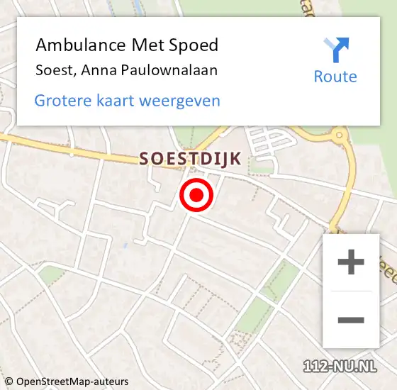 Locatie op kaart van de 112 melding: Ambulance Met Spoed Naar Soest, Anna Paulownalaan op 3 februari 2017 10:47