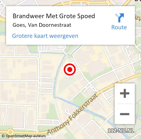 Locatie op kaart van de 112 melding: Brandweer Met Grote Spoed Naar Goes, Van Doornestraat op 9 januari 2014 22:23