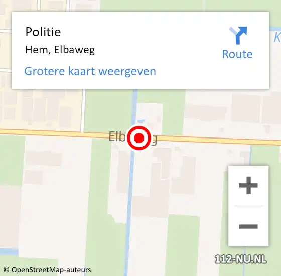 Locatie op kaart van de 112 melding: Politie Hem, Elbaweg op 3 februari 2017 18:36