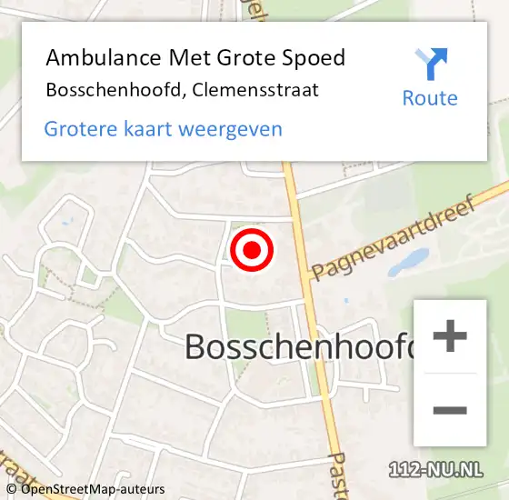 Locatie op kaart van de 112 melding: Ambulance Met Grote Spoed Naar Bosschenhoofd, Clemensstraat op 9 januari 2014 22:37