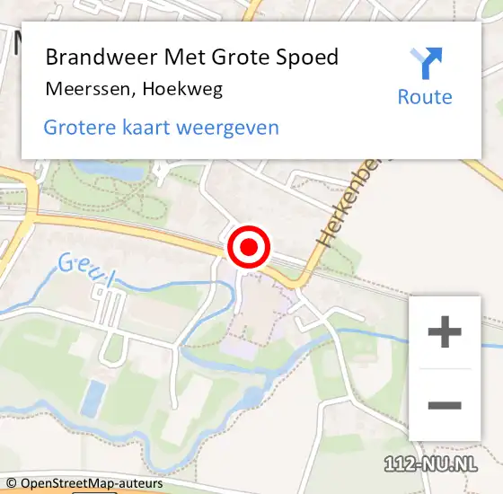 Locatie op kaart van de 112 melding: Brandweer Met Grote Spoed Naar Meerssen, Hoekweg op 3 februari 2017 19:49