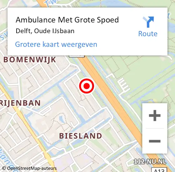 Locatie op kaart van de 112 melding: Ambulance Met Grote Spoed Naar Delft, Oude IJsbaan op 3 februari 2017 21:21