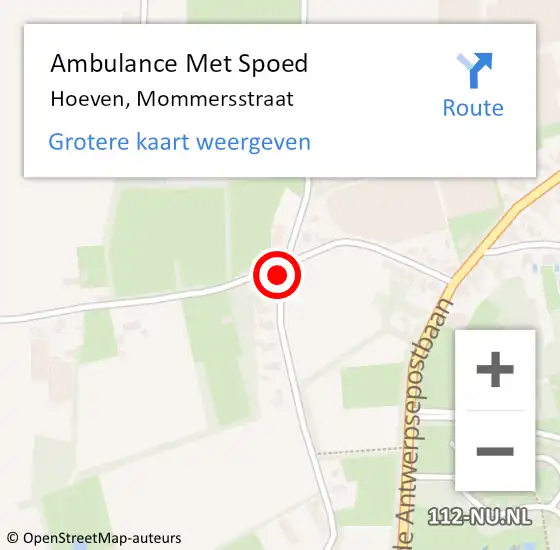 Locatie op kaart van de 112 melding: Ambulance Met Spoed Naar Hoeven, Mommersstraat op 3 februari 2017 21:40