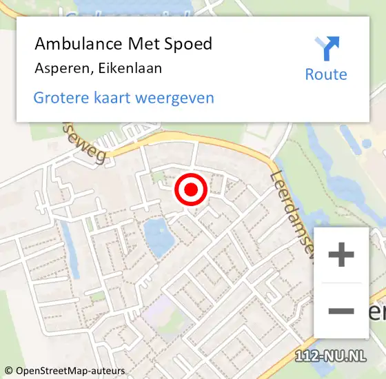 Locatie op kaart van de 112 melding: Ambulance Met Spoed Naar Asperen, Eikenlaan op 3 februari 2017 21:47