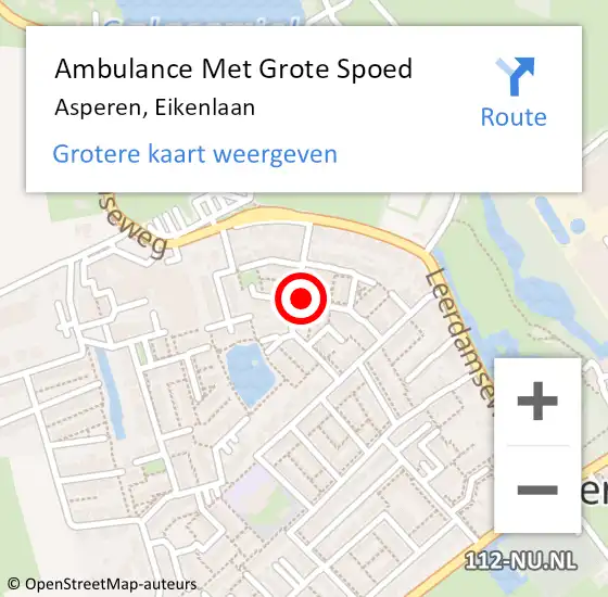 Locatie op kaart van de 112 melding: Ambulance Met Grote Spoed Naar Asperen, Eikenlaan op 3 februari 2017 21:48