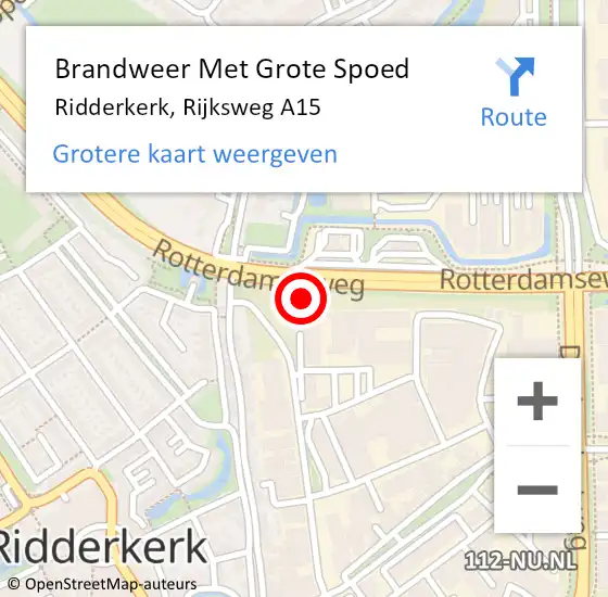 Locatie op kaart van de 112 melding: Brandweer Met Grote Spoed Naar Ridderkerk, Rijksweg A15 op 3 februari 2017 22:30
