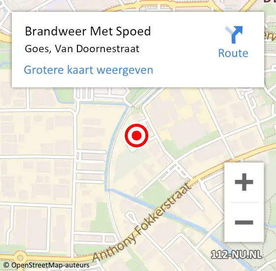 Locatie op kaart van de 112 melding: Brandweer Met Spoed Naar Goes, Van Doornestraat op 9 januari 2014 22:59