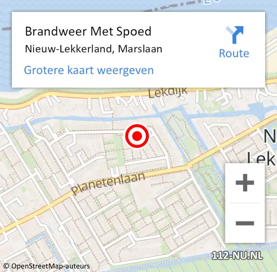 Locatie op kaart van de 112 melding: Brandweer Met Spoed Naar Nieuw-Lekkerland, Marslaan op 3 februari 2017 23:54