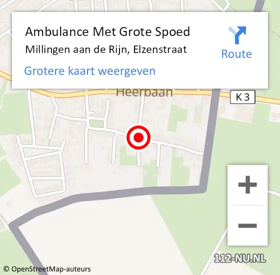 Locatie op kaart van de 112 melding: Ambulance Met Grote Spoed Naar Millingen aan de Rijn, Elzenstraat op 4 februari 2017 00:04