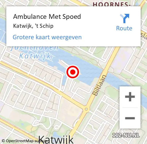 Locatie op kaart van de 112 melding: Ambulance Met Spoed Naar Katwijk, 't Schip op 4 februari 2017 00:12