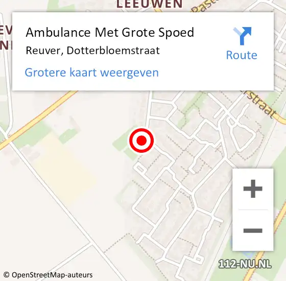 Locatie op kaart van de 112 melding: Ambulance Met Grote Spoed Naar Reuver, Dotterbloemstraat op 4 februari 2017 00:17