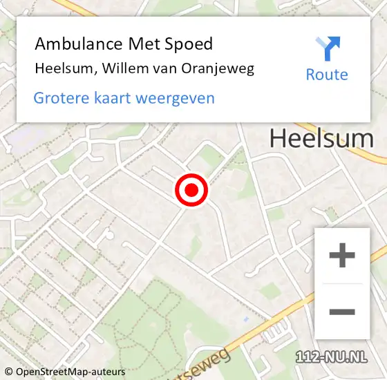 Locatie op kaart van de 112 melding: Ambulance Met Spoed Naar Heelsum, Willem van Oranjeweg op 4 februari 2017 00:53