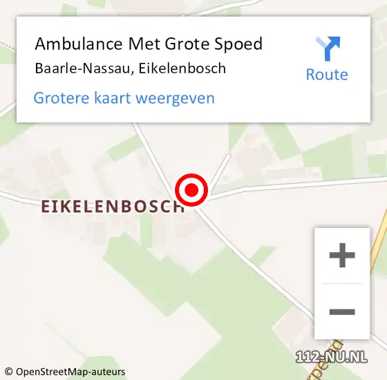 Locatie op kaart van de 112 melding: Ambulance Met Grote Spoed Naar Baarle-Nassau, Eikelenbosch op 4 februari 2017 01:44