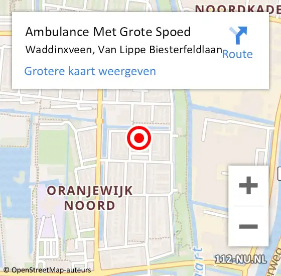 Locatie op kaart van de 112 melding: Ambulance Met Grote Spoed Naar Waddinxveen, Van Lippe Biesterfeldlaan op 4 februari 2017 04:22