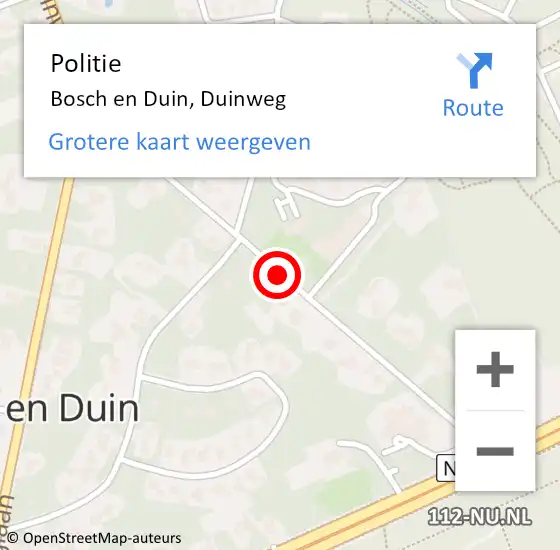 Locatie op kaart van de 112 melding: Politie Bosch en Duin, Duinweg op 4 februari 2017 06:46