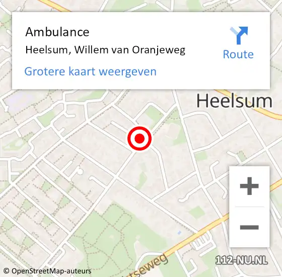 Locatie op kaart van de 112 melding: Ambulance Heelsum, Willem van Oranjeweg op 4 februari 2017 10:02