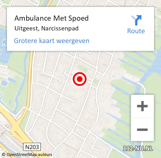 Locatie op kaart van de 112 melding: Ambulance Met Spoed Naar Uitgeest, Narcissenpad op 4 februari 2017 10:44