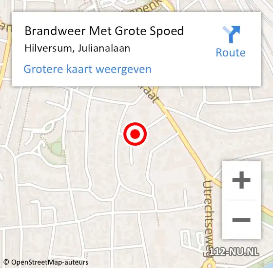 Locatie op kaart van de 112 melding: Brandweer Met Grote Spoed Naar Hilversum, Julianalaan op 4 februari 2017 11:18