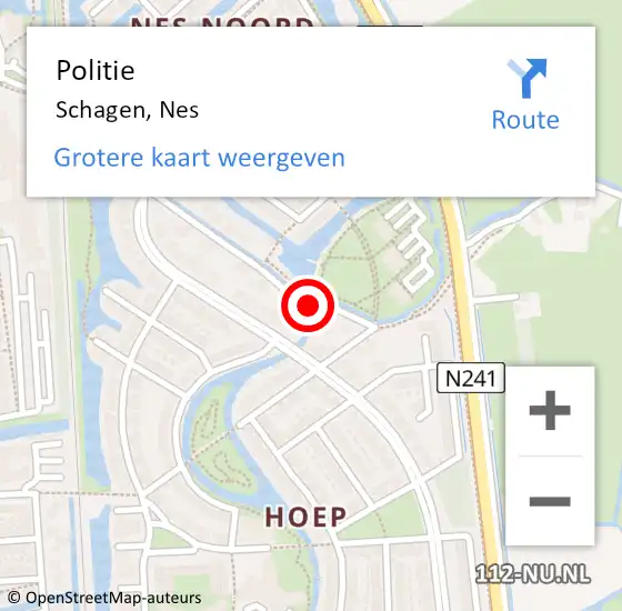 Locatie op kaart van de 112 melding: Politie Schagen, Nes op 4 februari 2017 12:08