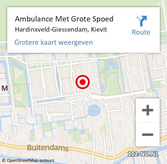 Locatie op kaart van de 112 melding: Ambulance Met Grote Spoed Naar Hardinxveld-Giessendam, Kievit op 4 februari 2017 16:06