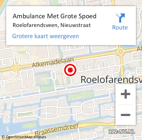 Locatie op kaart van de 112 melding: Ambulance Met Grote Spoed Naar Roelofarendsveen, Nieuwstraat op 4 februari 2017 17:37