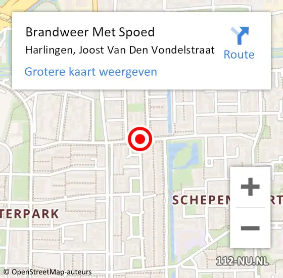 Locatie op kaart van de 112 melding: Brandweer Met Spoed Naar Harlingen, Joost Van Den Vondelstraat op 4 februari 2017 18:46