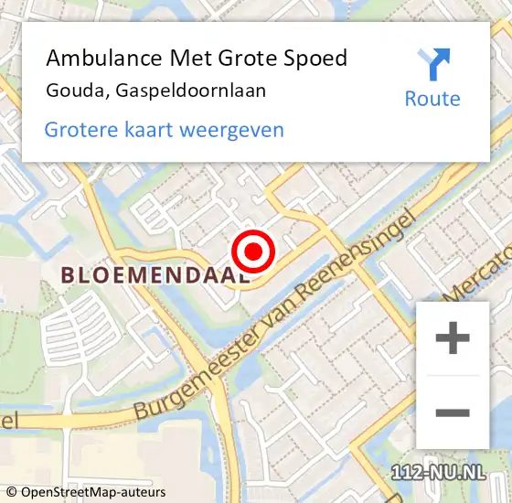 Locatie op kaart van de 112 melding: Ambulance Met Grote Spoed Naar Gouda, Gaspeldoornlaan op 4 februari 2017 19:28