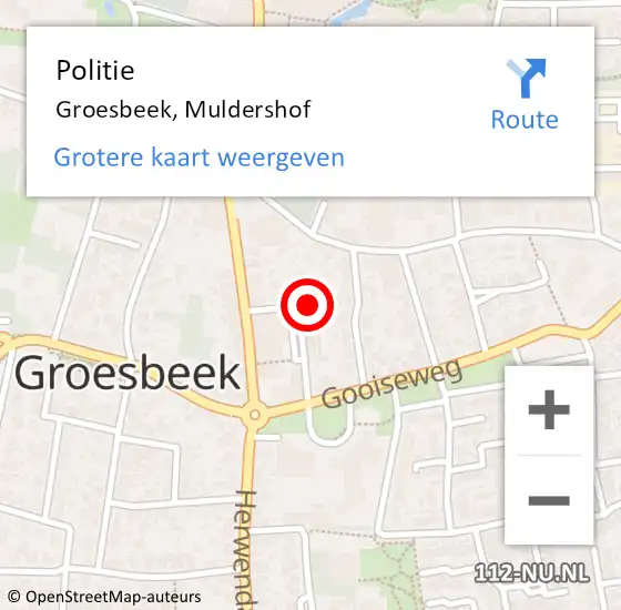 Locatie op kaart van de 112 melding: Politie Groesbeek, Muldershof op 10 januari 2014 04:26