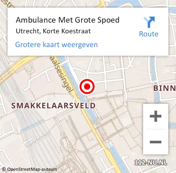 Locatie op kaart van de 112 melding: Ambulance Met Grote Spoed Naar Utrecht, Korte Koestraat op 4 februari 2017 22:20