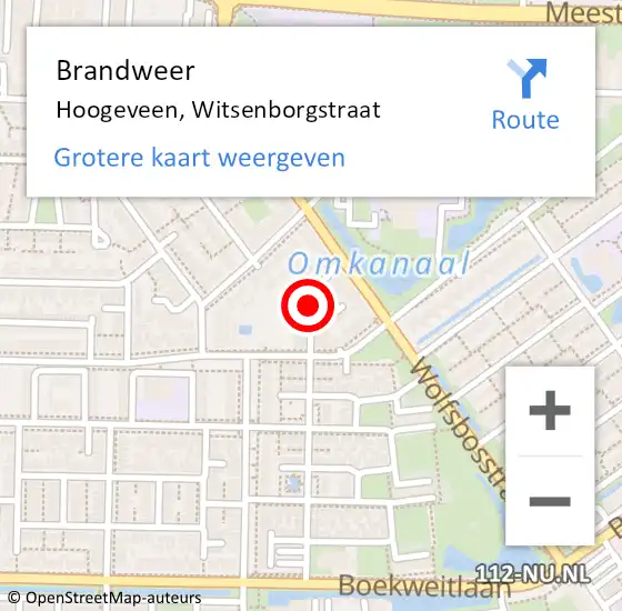 Locatie op kaart van de 112 melding: Brandweer Hoogeveen, Witsenborgstraat op 5 februari 2017 00:21