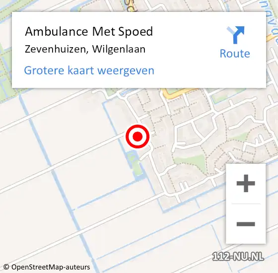 Locatie op kaart van de 112 melding: Ambulance Met Spoed Naar Zevenhuizen, Wilgenlaan op 5 februari 2017 01:32