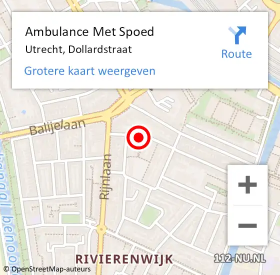 Locatie op kaart van de 112 melding: Ambulance Met Spoed Naar Utrecht, Dollardstraat op 5 februari 2017 03:31