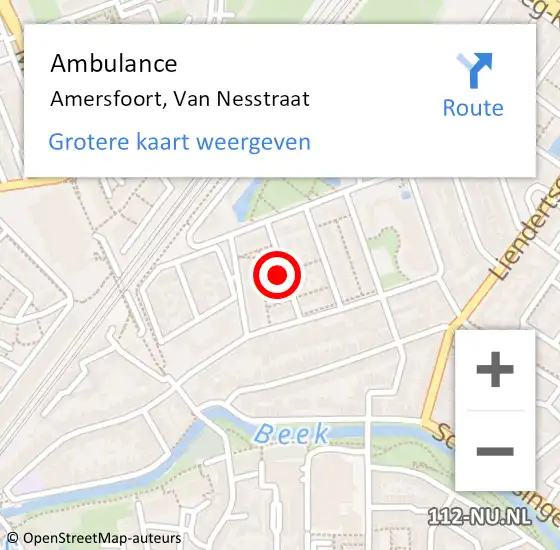 Locatie op kaart van de 112 melding: Ambulance Amersfoort, Van Nesstraat op 5 februari 2017 04:47