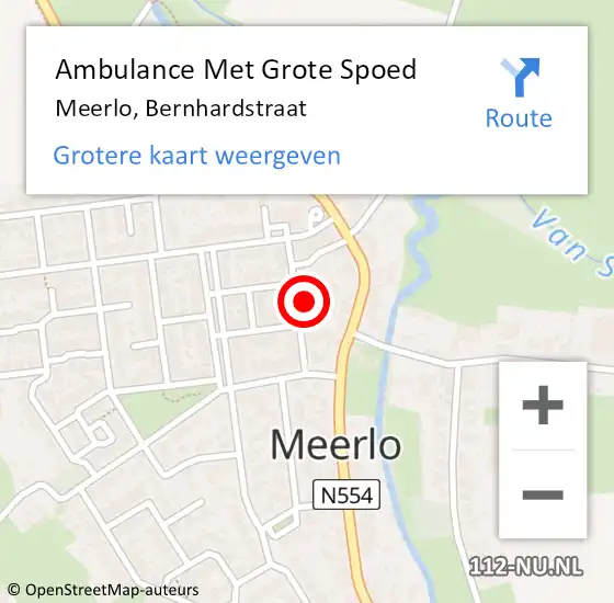 Locatie op kaart van de 112 melding: Ambulance Met Grote Spoed Naar Meerlo, Bernhardstraat op 5 februari 2017 05:19