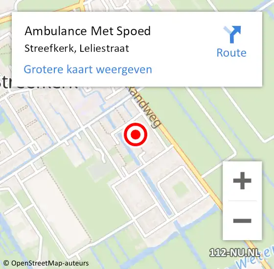 Locatie op kaart van de 112 melding: Ambulance Met Spoed Naar Streefkerk, Leliestraat op 5 februari 2017 06:25