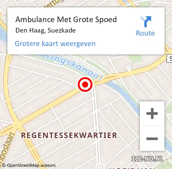 Locatie op kaart van de 112 melding: Ambulance Met Grote Spoed Naar Den Haag, Suezkade op 5 februari 2017 07:10