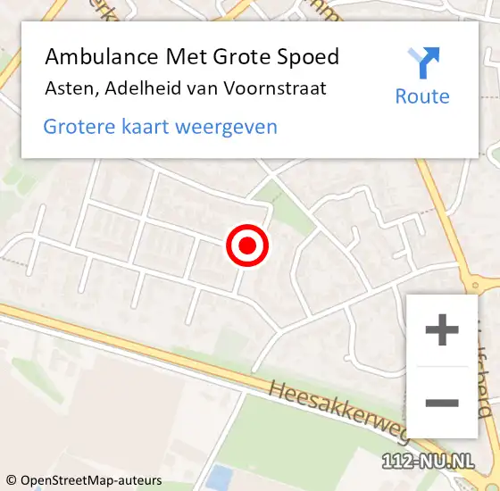 Locatie op kaart van de 112 melding: Ambulance Met Grote Spoed Naar Asten, Adelheid van Voornstraat op 5 februari 2017 08:30