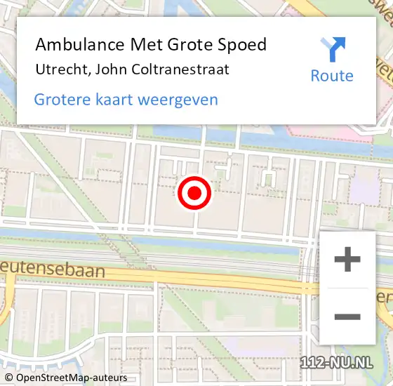 Locatie op kaart van de 112 melding: Ambulance Met Grote Spoed Naar Utrecht, John Coltranestraat op 5 februari 2017 09:03