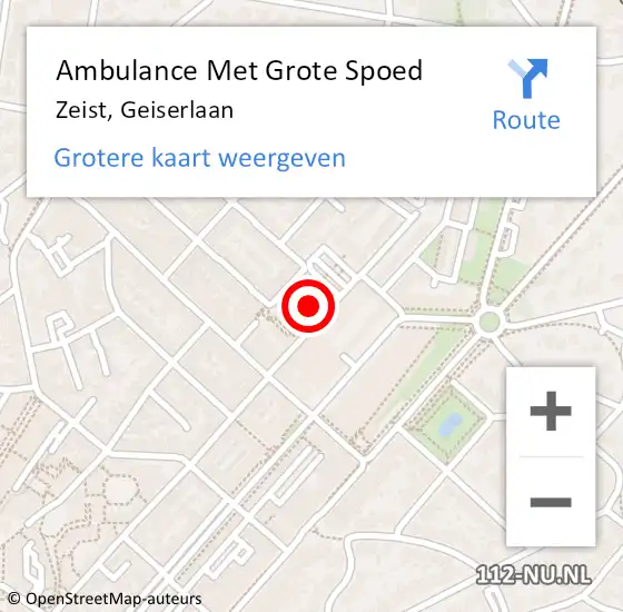 Locatie op kaart van de 112 melding: Ambulance Met Grote Spoed Naar Zeist, Geiserlaan op 5 februari 2017 09:28