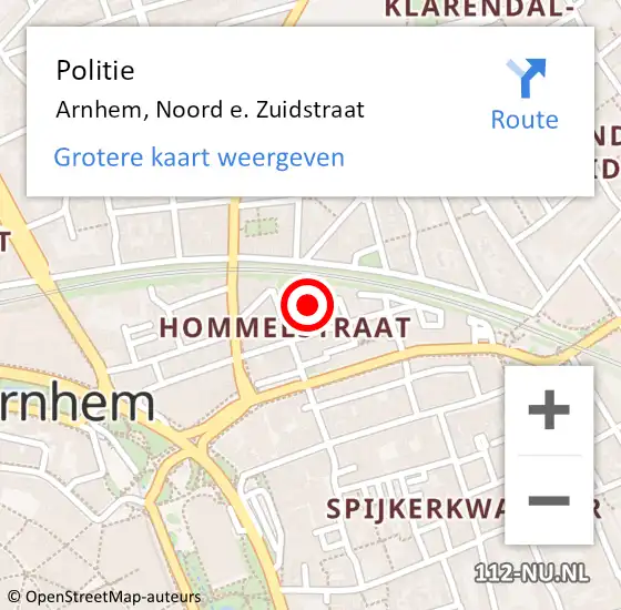 Locatie op kaart van de 112 melding: Politie Arnhem, Noord e. Zuidstraat op 5 februari 2017 10:31