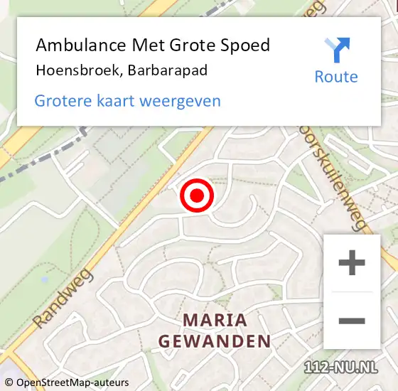 Locatie op kaart van de 112 melding: Ambulance Met Grote Spoed Naar Hoensbroek, Barbarapad op 10 januari 2014 07:42