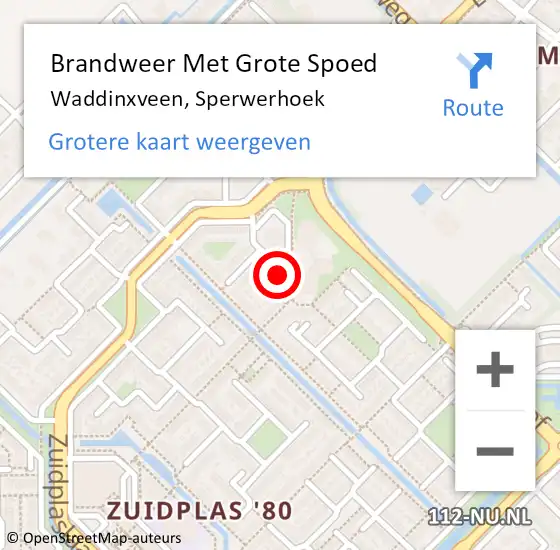 Locatie op kaart van de 112 melding: Brandweer Met Grote Spoed Naar Waddinxveen, Sperwerhoek op 5 februari 2017 13:54