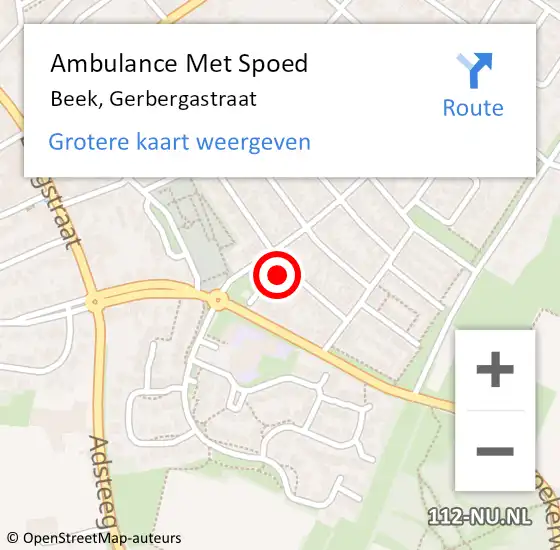 Locatie op kaart van de 112 melding: Ambulance Met Spoed Naar Beek, Gerbergastraat op 10 januari 2014 08:04